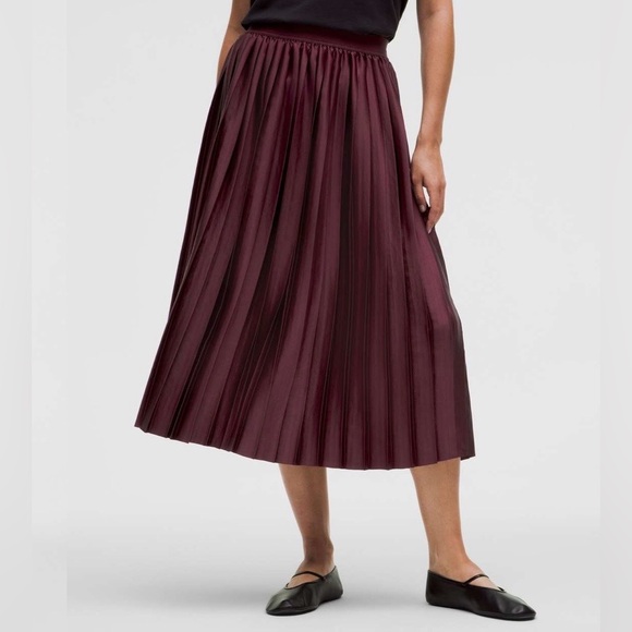 Lululemon Satin Pleated Midi Skirt Garnet XL - Picture 1 of 10